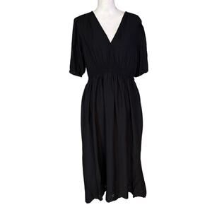 Old Navy Size L Midi Dress Black Eyelet Smocked V Neck Pockets